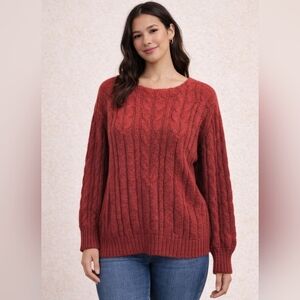 Vintage Madeleine Mohair Blend Red Chunky Cable Knit Sweater Pullover Medium
